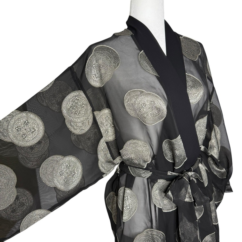 Vintage 90's Josie Robe One Size‎ Sheer Satin Trim Kimono Medallion Lingerie